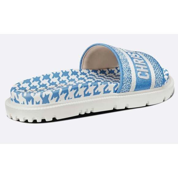 Christian Dior Dway Blue White Logo Houndstooth Slide Mule Flat Flop Sandal 38 - Picture 8 of 12